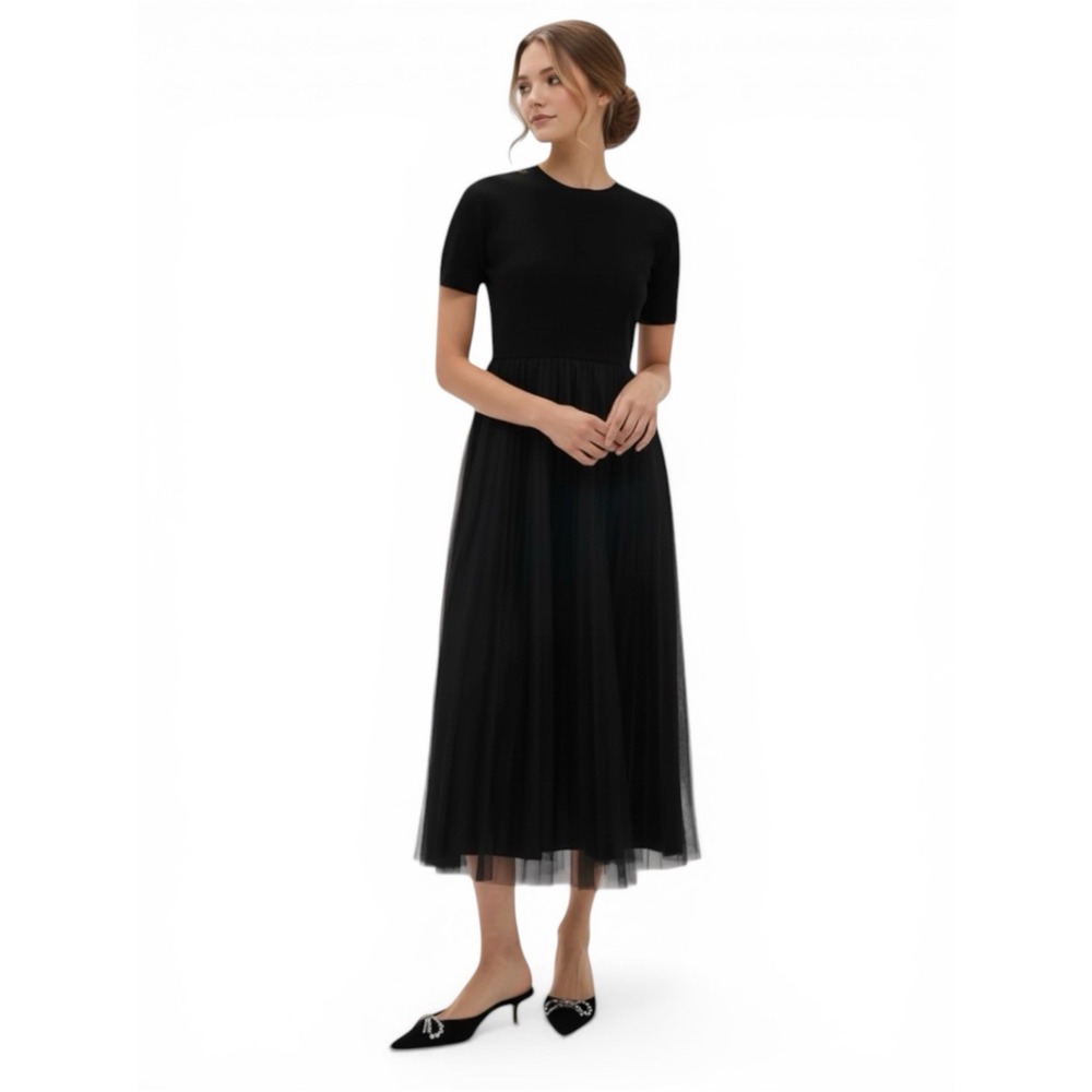 Tuckernuck Pomander Place Black Pleated Skirt Welton Midi Dress Women's Sz Small